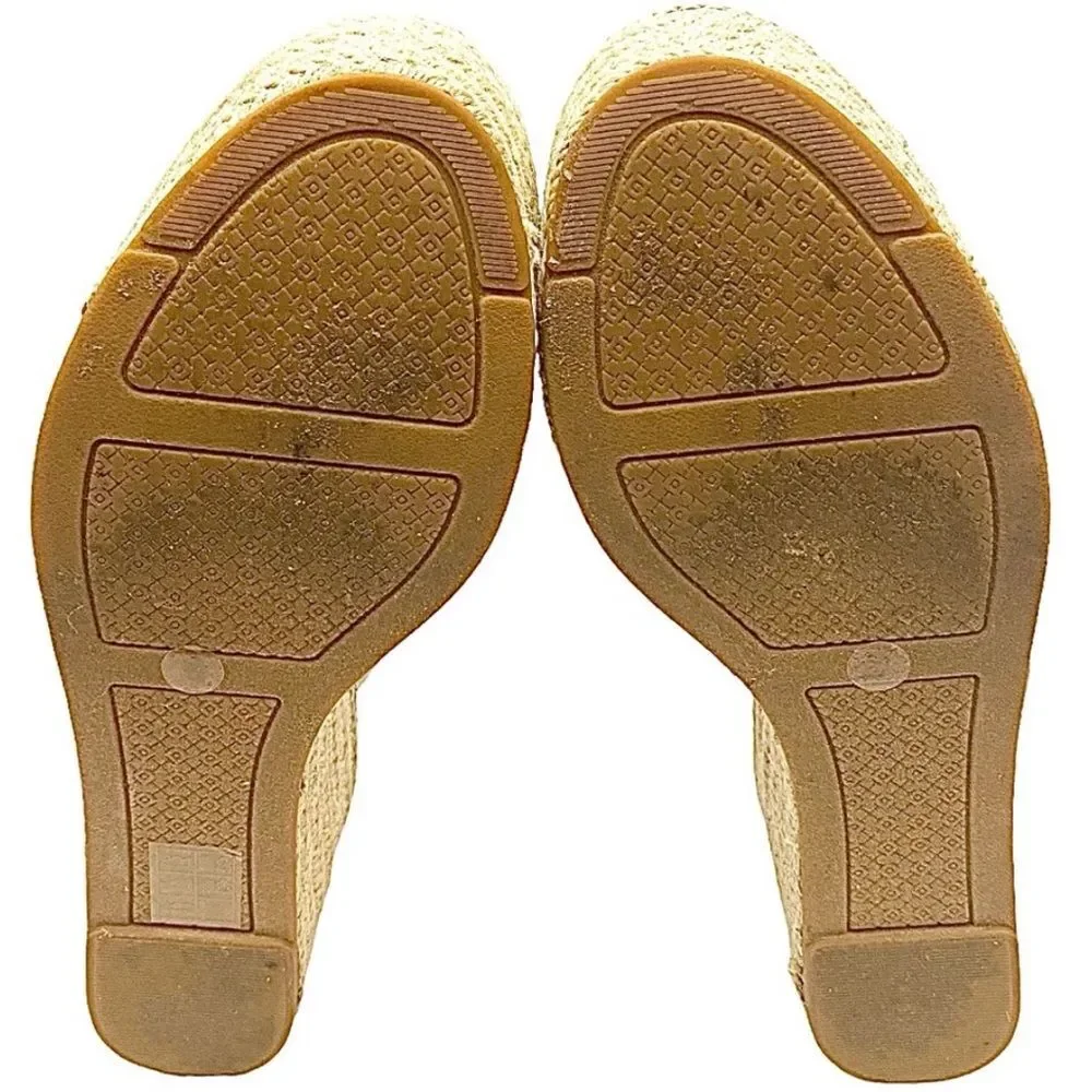 Tory Burch Frieda Espadrille Wedge Sandals Blush Stripe Tan Size 8M